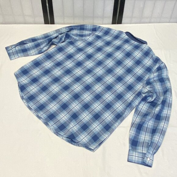Long Sleeve Plaid Embroidered Front Mother of Pearl Button Shirt Blue XL Teddi - Picture 10 of 12